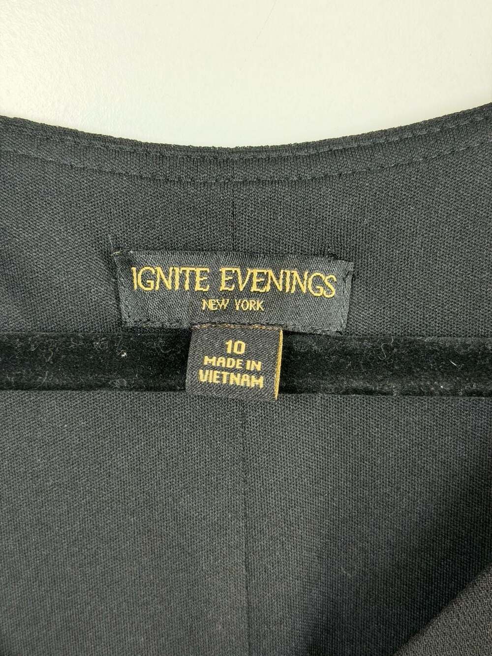 Ignite Evenings Black Chiffon Tiered Knee-Length Dress with Rhinestones Size 10 - Picture 2 of 5